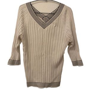 Hillard & Hanson White V Neck Sweater Women’s XL